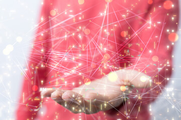 abstract lines with dots over dark background.