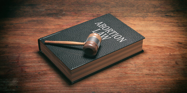 Abortion law. Pregnancy termination Legal or illegal. Judge gavel on Abortion Law book. 3D Render