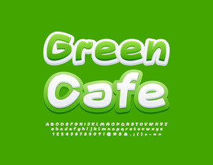 Vector eco banner Green Cafe.  Bright handwritten Font. Creative style Alphabet Letters and Numbers