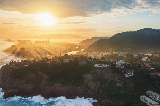 Aerial view of Barra da Tijuca Ponta da Joatinga at sunset - Rio de Janeiro, Brazil