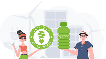 The concept of ecology and care for the environment. ECO team. Flat style. Vector illustration.