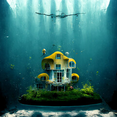 underwater dream  house  abstract digital art