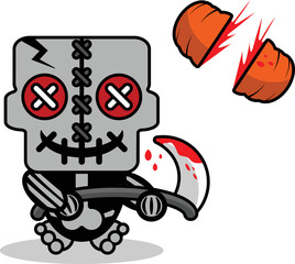 vector cartoon mascot halloween character skull cute voodoo doll grim cut pumpkin
