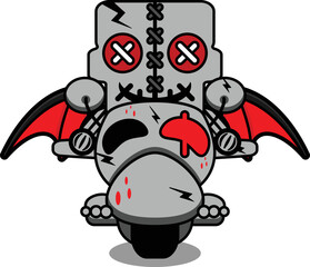 vector cartoon mascot halloween character skull cute voodoo doll riding a motorbike