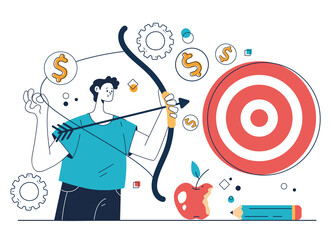 Business target motivation achievement successful financial progress strategy isolated concept. Vector graphic design illustration