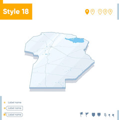 Cordoba, Argentina - 3d map on white background with water and roads. Vector map with shadow.
