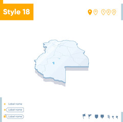 Mendoza, Argentina - 3d map on white background with water and roads. Vector map with shadow.