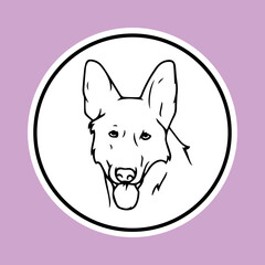 Silhouette of a German Shepherd as sticker for web design. Lovely shepherd dog as sticker for design websites, applications or social network communication. Pretty sheep-dog for logo, icon or sign.