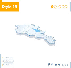 Armenia - 3d map on white background with water and roads. Vector map with shadow.