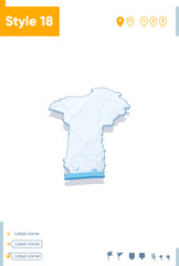 Benin - 3d map on white background with water and roads. Vector map with shadow.