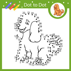 Dot to dot game connect drawing of a dog. Kids riddle activity page and coloring book. Children education worksheet. Vector illustration.