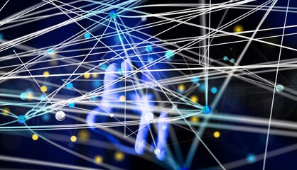 Global network. Blockchain. 3D illustration. Neural networks and artificial intelligence. Abstract