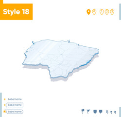 Mato Grosso Do Sul, Brazil - 3d map on white background with water and roads. Vector map with shadow.