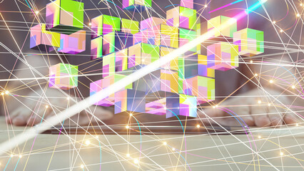 world Neural network 3D illustration. Big data and cybersecurity