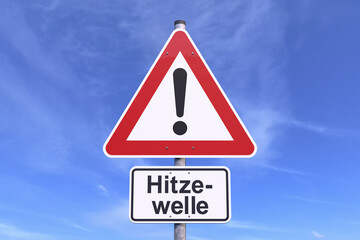 3d Illustration - Verkehrsschild - Achtung - Hitzewelle - Himmel - Wolken