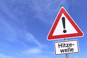3d Illustration - Verkehrsschild - Achtung - Hitzewelle - Himmel - Wolken