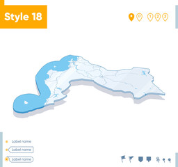 Biobio, Chile - 3d map on white background with water and roads. Vector map with shadow.