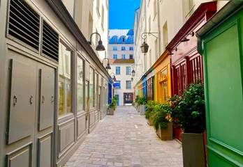 Fotobehang colorful street in the old town of Paris in le Marais © Elena Skalovskaia