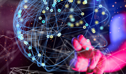 Global network. Blockchain. 3D illustration. Neural networks and artificial intelligence. Abstract