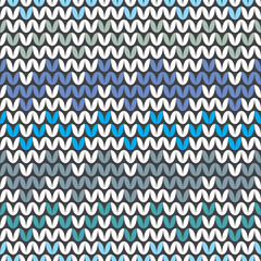 Tile blue and grey zig zag knitting vector pattern or winter background