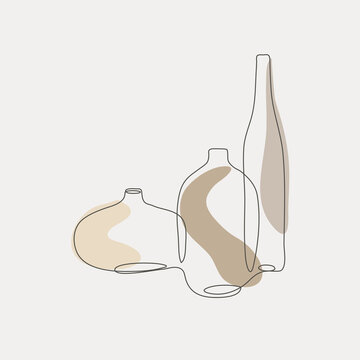 Pottery, One Line Illustration, Vases And Bottle, Beige Aesthetic, Ceramic Craft Logo, Postcard, Art Print Or Cover - Smart Stroke.