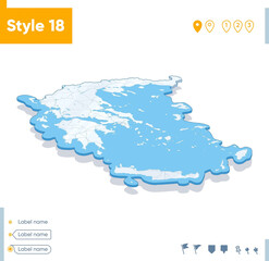 Greece - 3d map on white background with water and roads. Vector map with shadow.