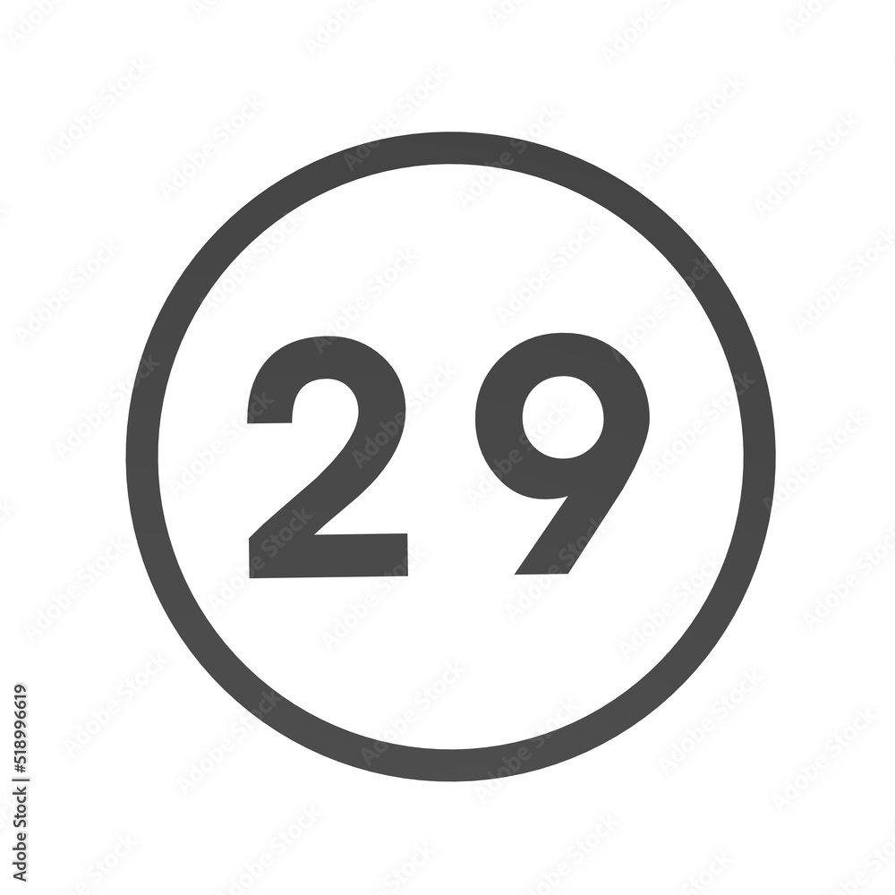 Poster gray number 29 in a circle on a white background. numbers and numbers. numbering. rendering an image