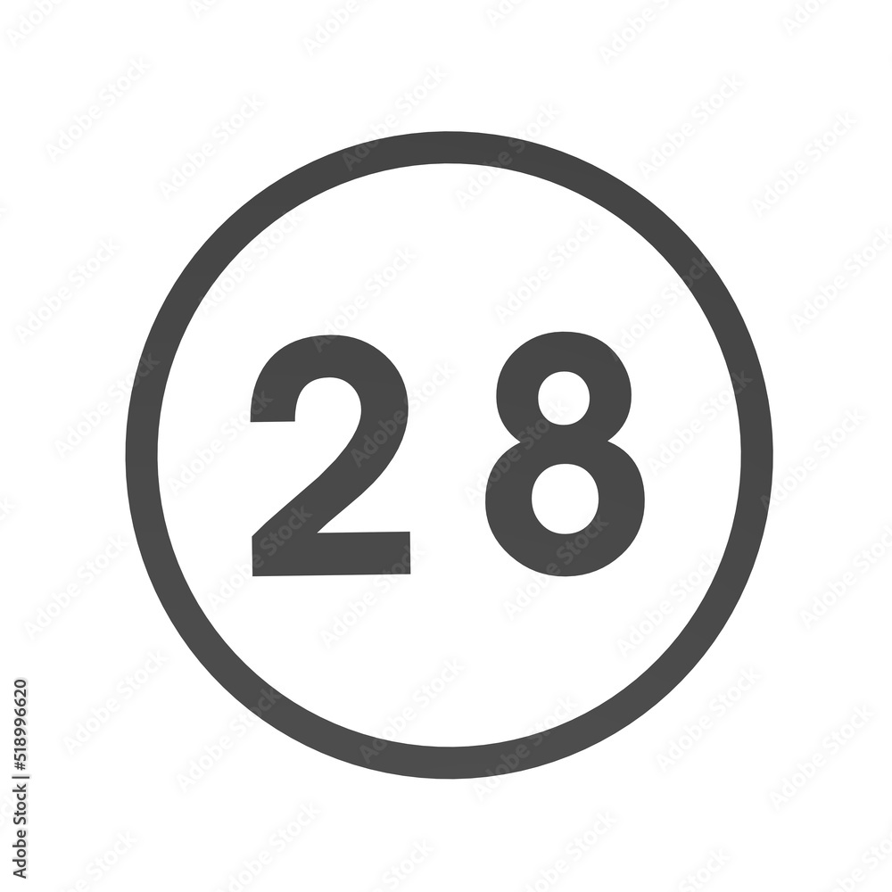 Poster gray number 28 in a circle on a white background. numbers and numbers. numbering. rendering an image