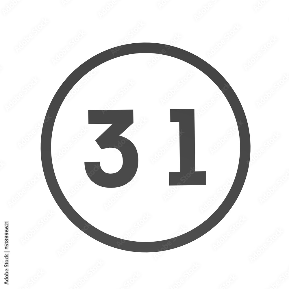 Poster gray number 31 in a circle on a white background. numbers and numbers. numbering. rendering an image