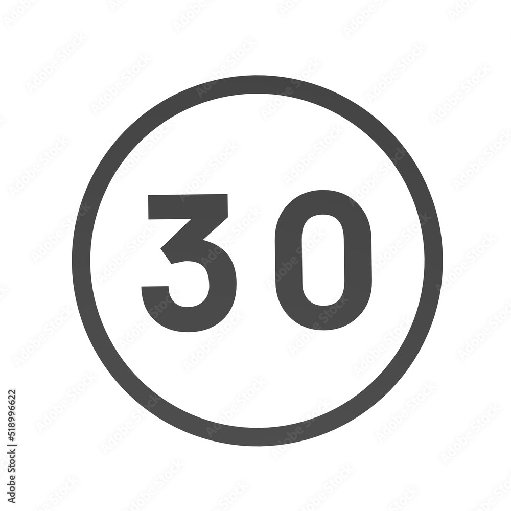 Poster gray number 30 in a circle on a white background. numbers and numbers. numbering. rendering an image