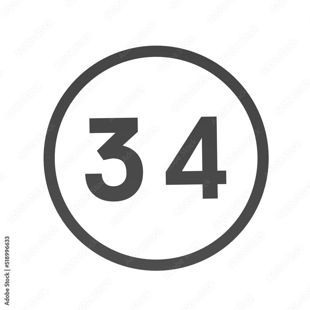 Poster gray number 34 in a circle on a white background. numbers and numbers. numbering. rendering an image