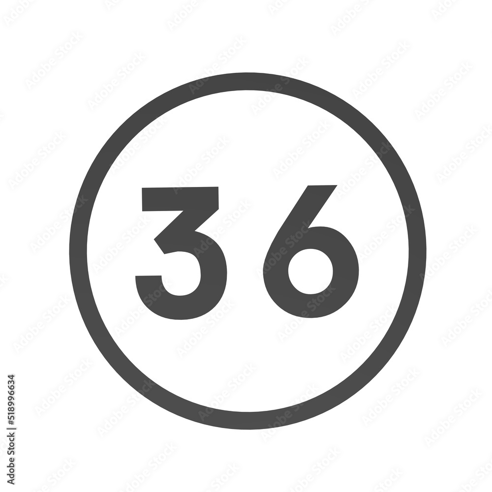 Poster gray number 36 in a circle on a white background. numbers and numbers. numbering. rendering an image