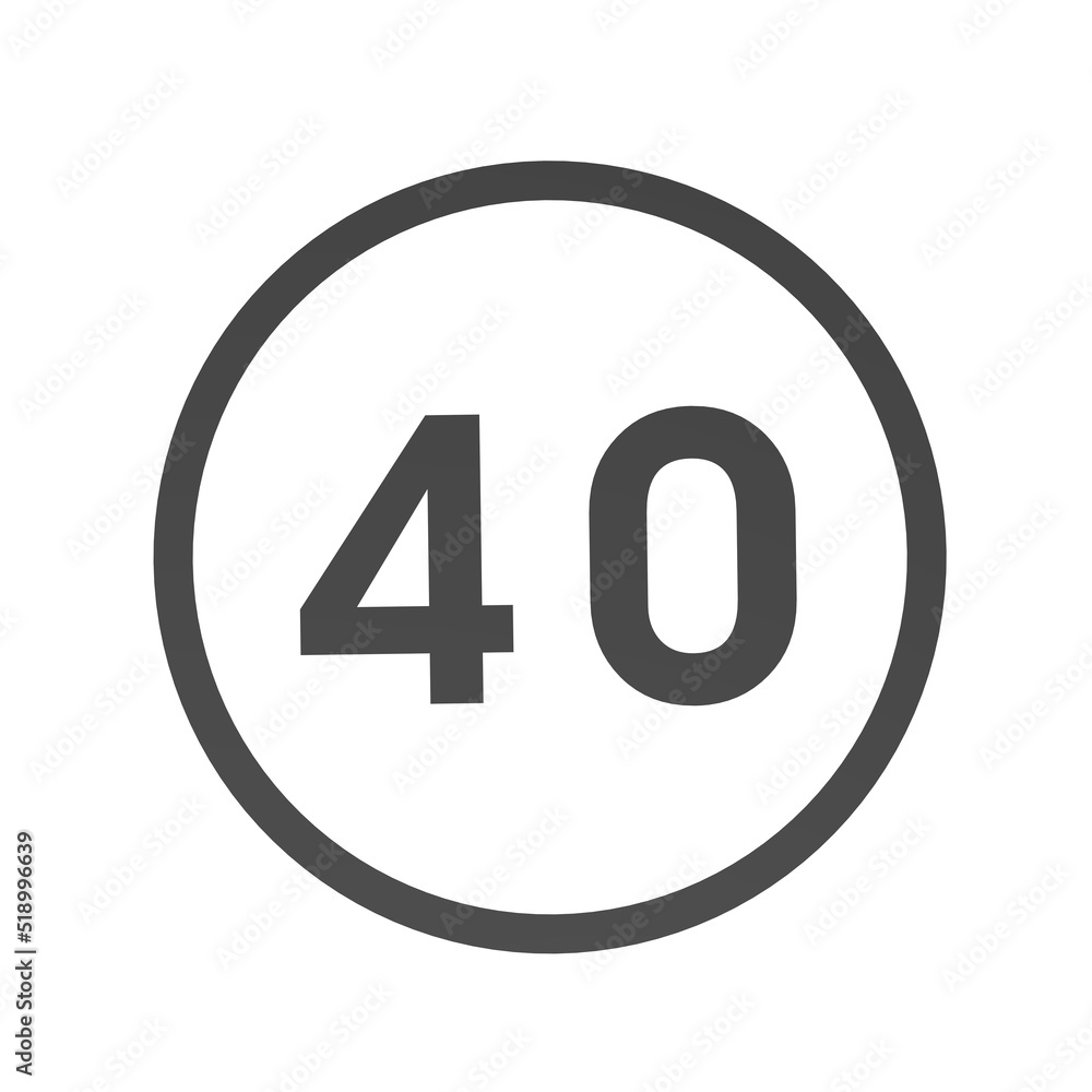 Poster gray number 40 in a circle on a white background. numbers and numbers. numbering. rendering an image