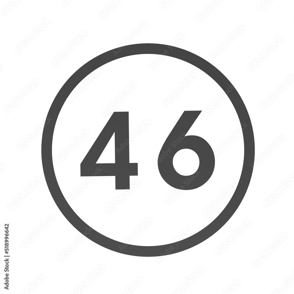 Poster gray number 46 in a circle on a white background. numbers and numbers. numbering. rendering an image