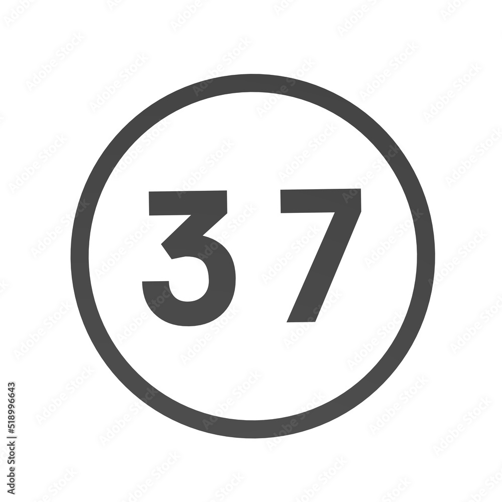 Poster gray number 37 in a circle on a white background. numbers and numbers. numbering. rendering an image