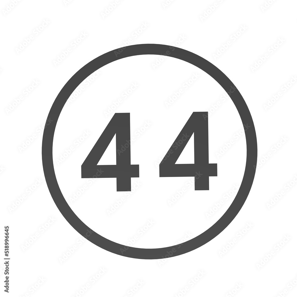 Poster gray number 44 in a circle on a white background. numbers and numbers. numbering. rendering an image