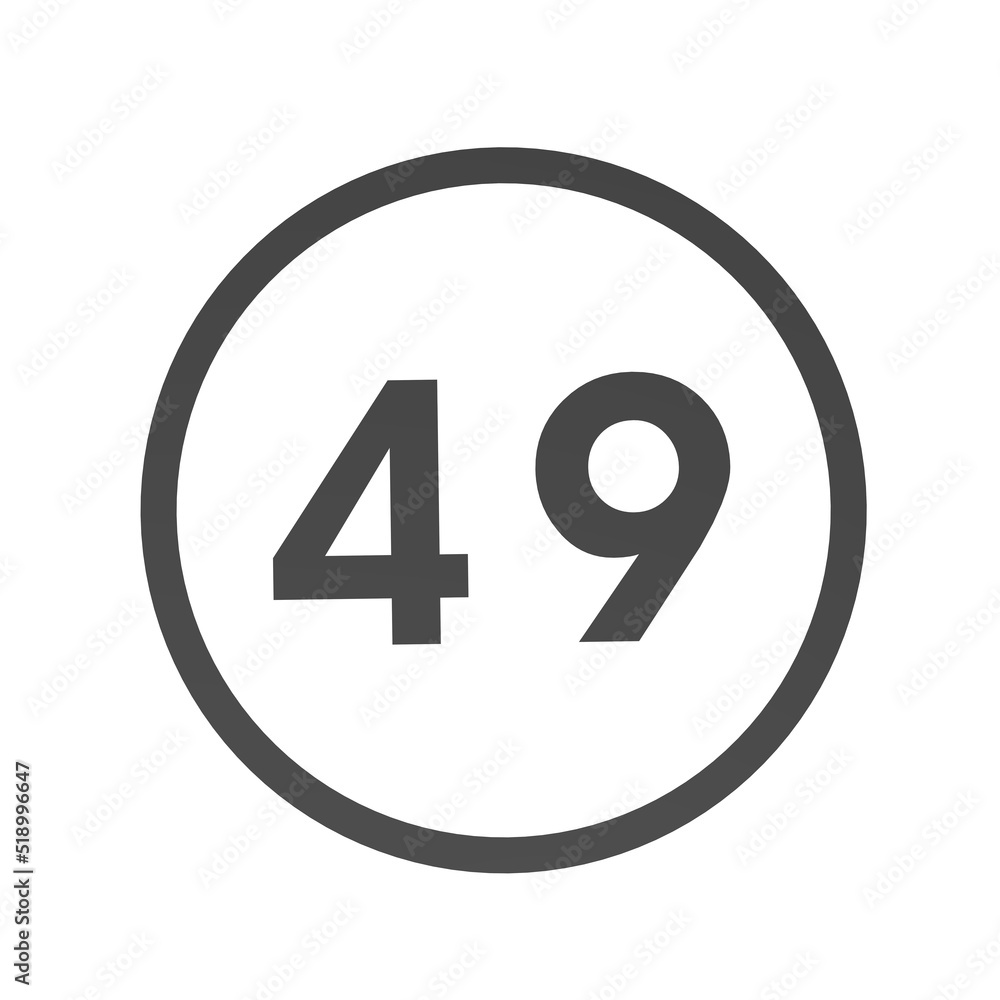 Poster gray number 49 in a circle on a white background. numbers and numbers. numbering. rendering an image