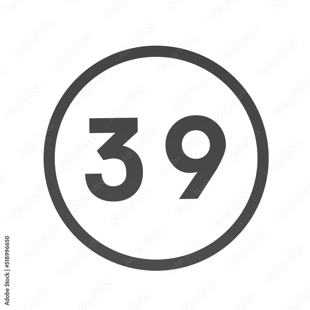 Poster gray number 39 in a circle on a white background. numbers and numbers. numbering. rendering an image