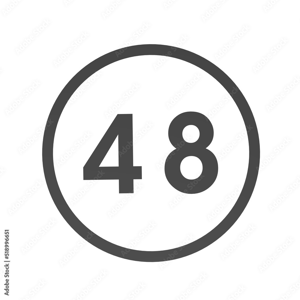Poster gray number 48 in a circle on a white background. numbers and numbers. numbering. rendering an image