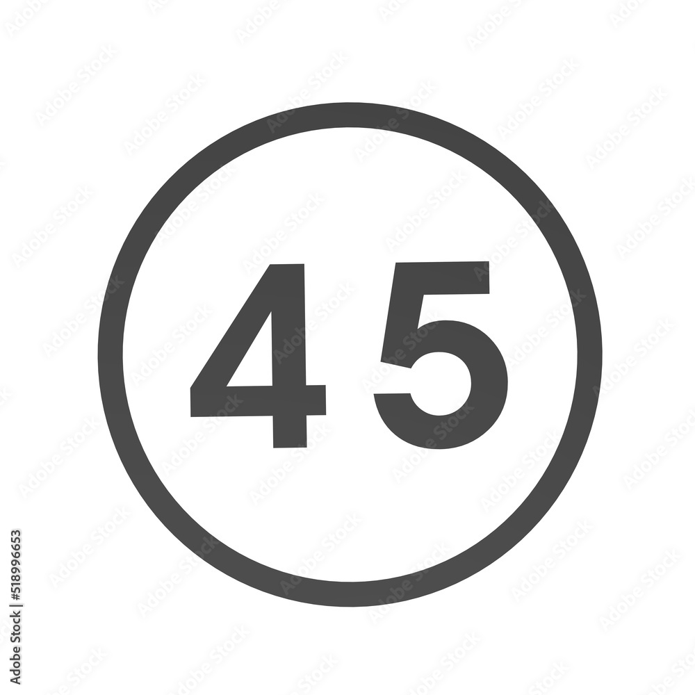 Poster gray number 45 in a circle on a white background. numbers and numbers. numbering. rendering an image