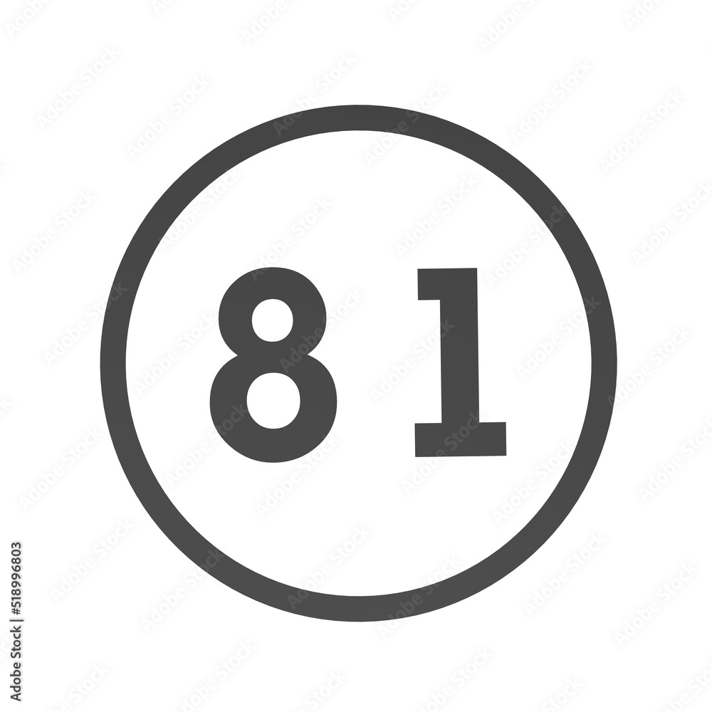 Poster gray number 81 in a circle on a white background. numbers and numbers. numbering. rendering an image