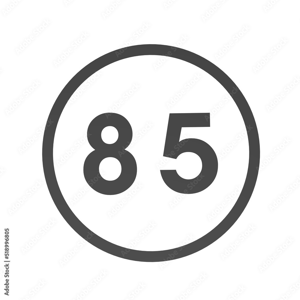 Poster gray number 85 in a circle on a white background. numbers and numbers. numbering. rendering an image