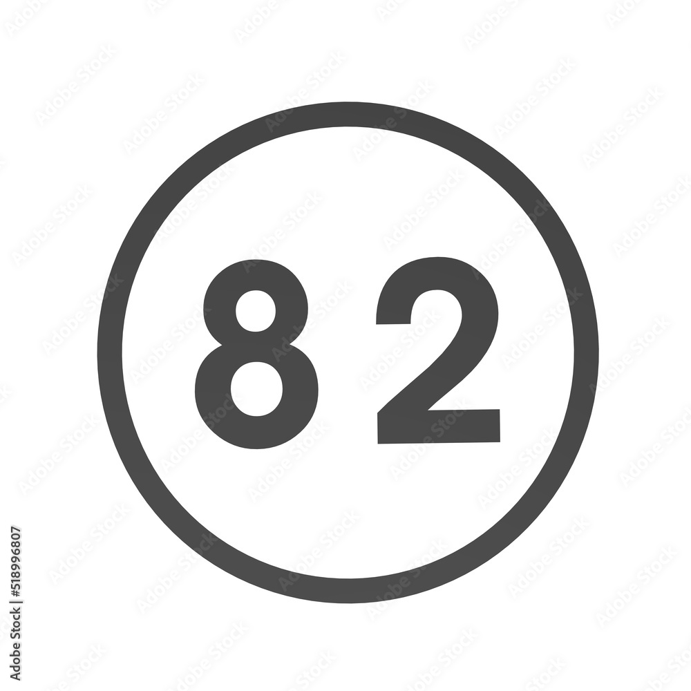 Poster gray number 82 in a circle on a white background. numbers and numbers. numbering. rendering an image