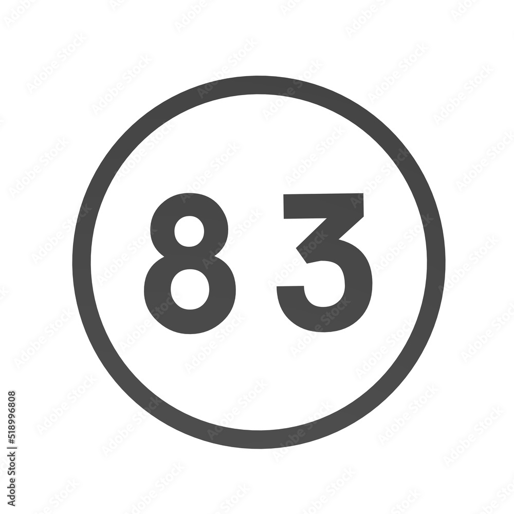 Poster gray number 83 in a circle on a white background. numbers and numbers. numbering. rendering an image