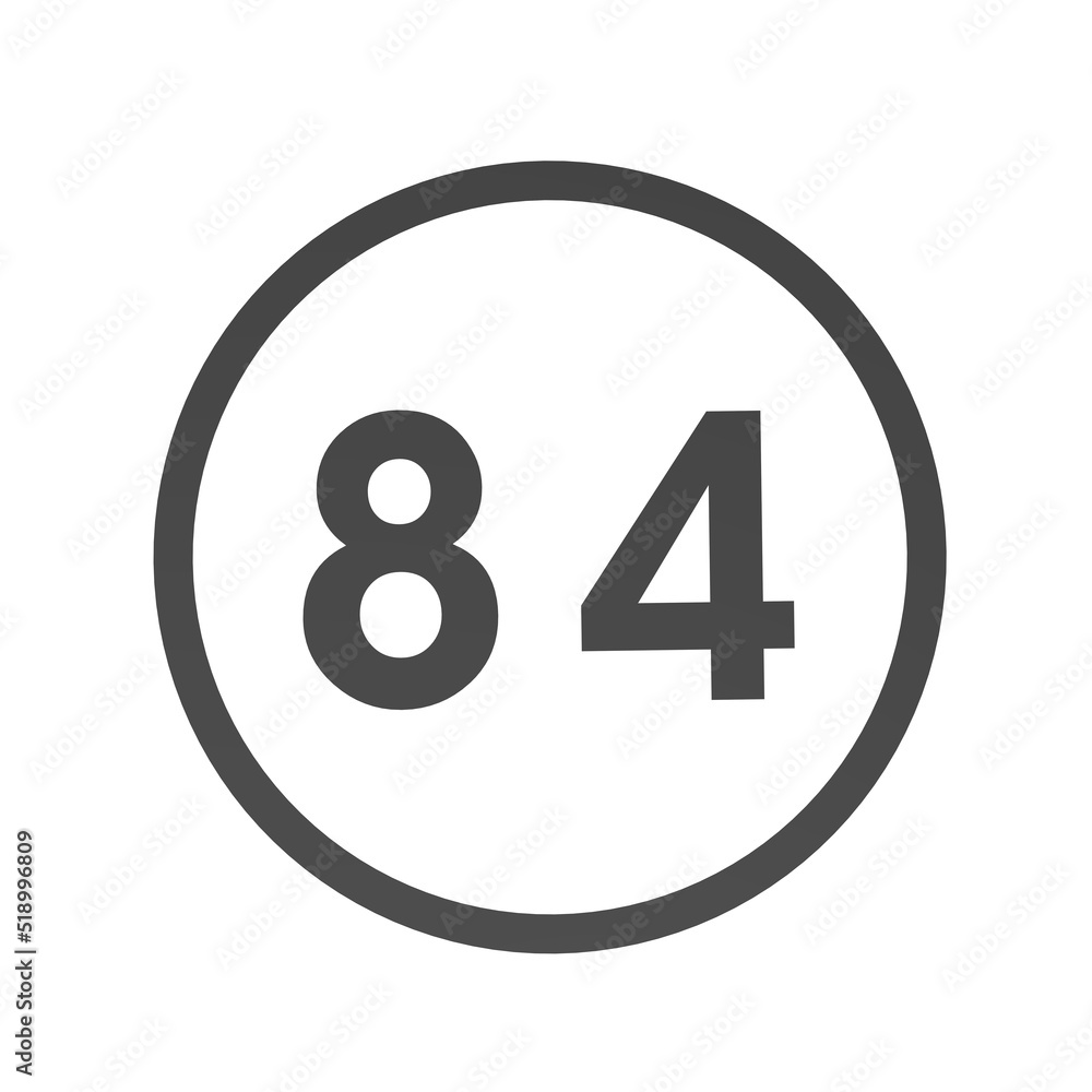 Poster gray number 84 in a circle on a white background. numbers and numbers. numbering. rendering an image