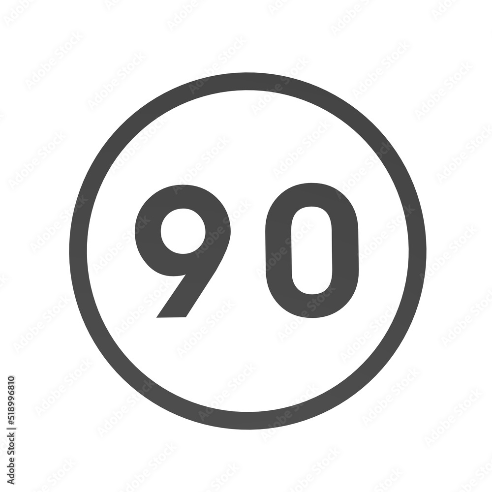 Poster gray number 90 in a circle on a white background. numbers and numbers. numbering. rendering an image