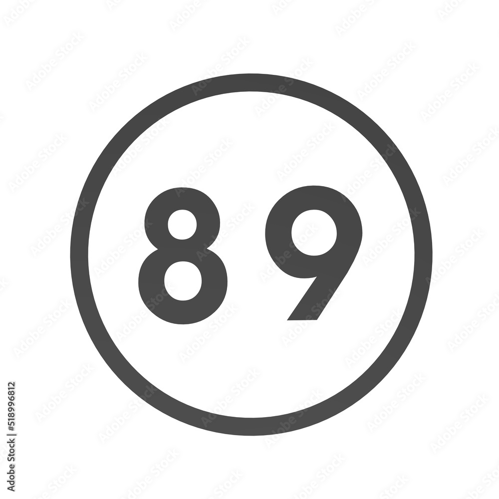 Poster gray number 89 in a circle on a white background. numbers and numbers. numbering. rendering an image