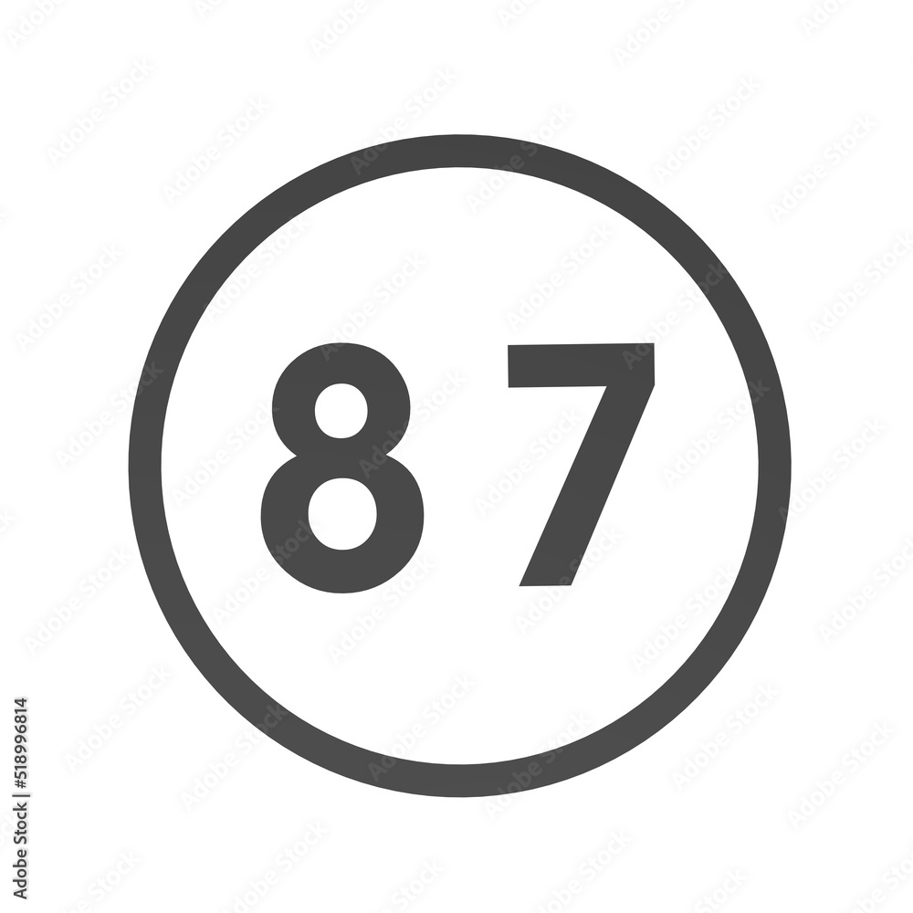 Poster gray number 87 in a circle on a white background. numbers and numbers. numbering. rendering an image