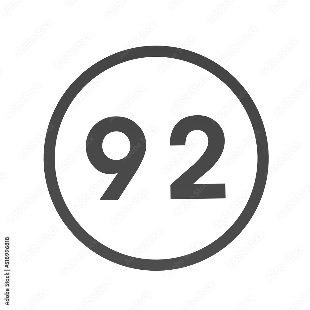 Poster gray number 92 in a circle on a white background. numbers and numbers. numbering. rendering an image