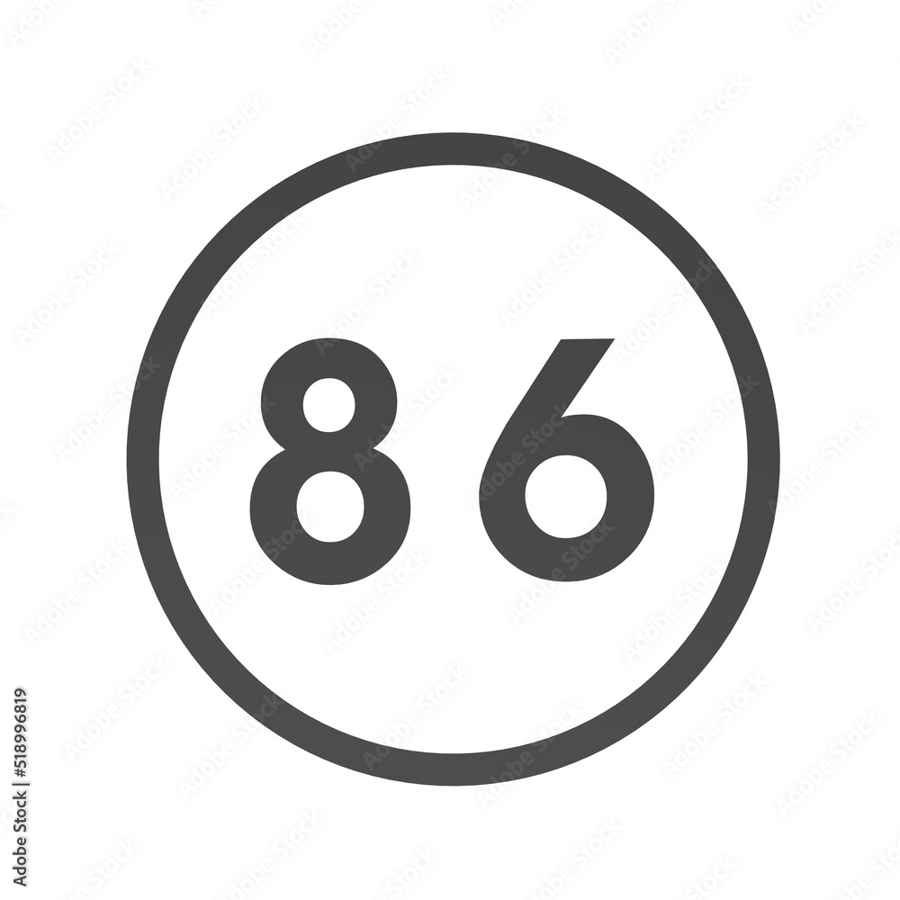 Poster gray number 86 in a circle on a white background. numbers and numbers. numbering. rendering an image